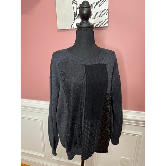 Fuzzi Virgin Wool Mixed Media Sweater in Gray Small Long Sleeve Sequins Knit - Picture 4 of 10